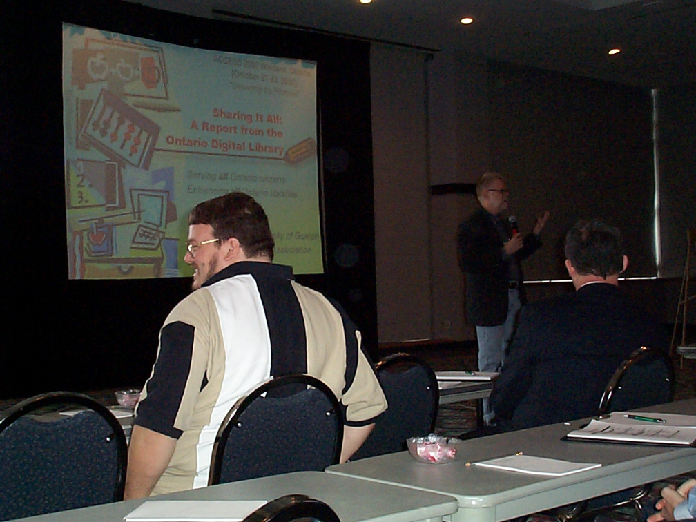 Access 2002 presenter Mike Ridley speaking about the Ontario Digital Library initiative