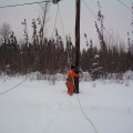 This guy from Blair electronics is getting ready to climb up the hydro pole.