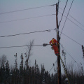 Here a picture of the cable guy. He had to keep changing that thing(I don't know what its called) from one side of the pole to t