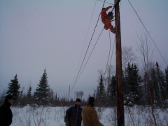 here we are looking at the electrician setting up the cable line.