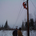 here we are looking at the electrician setting up the cable line.