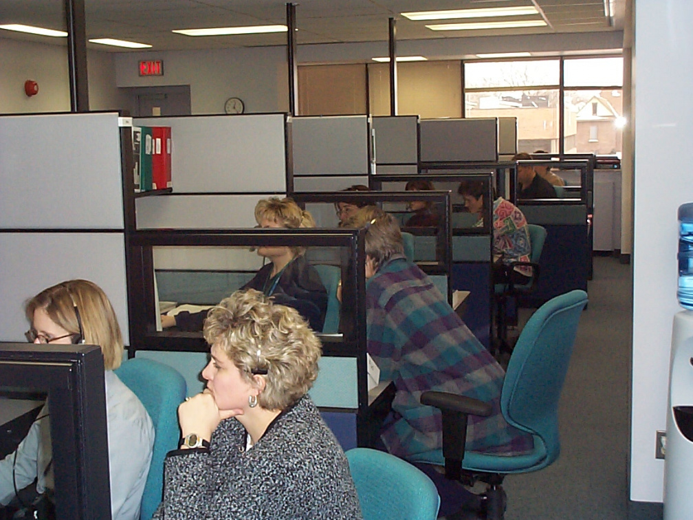 The call centre work station and staff