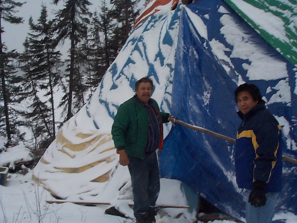 Sydney Meekis entering the traditional teaching lodge with Jakob Ostaman - Nov 30, 2001