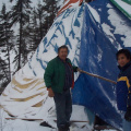 Sydney Meekis entering the traditional teaching lodge with Jakob Ostaman - Nov 30, 2001