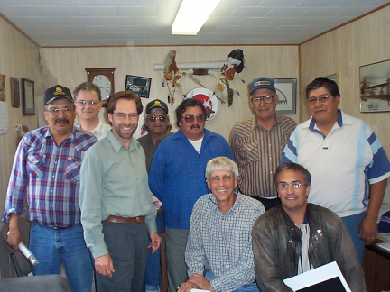 All the folks meeting about the Deer Lake infrastructure construction project (Chief and Council, John Paul Blais, Peter Barber