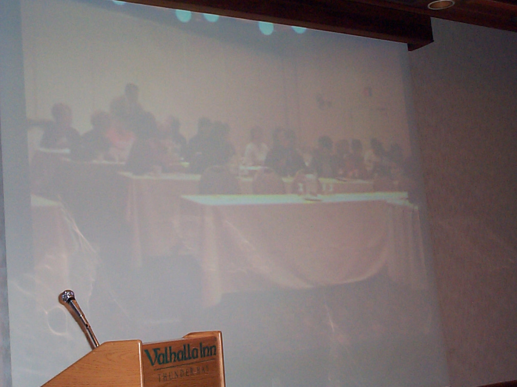 The FNHIS audience as projected from the Polycom video conference unit at the Valhalla Inn in Thunder Bay