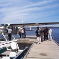 Arriving in Slate Falls at the dock by the Band office