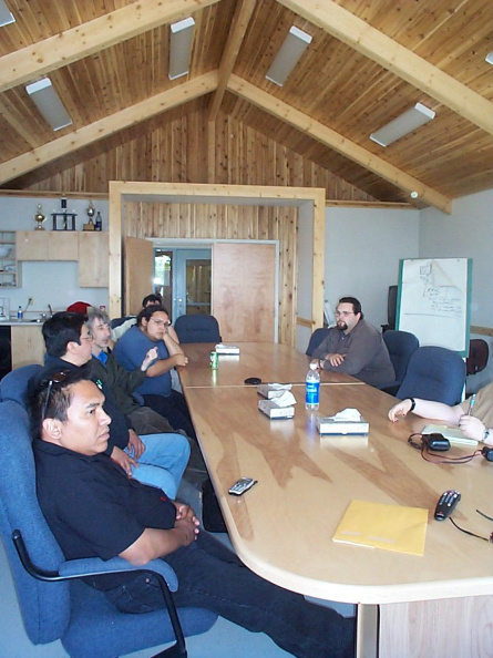 Meeting in the Slate Falls Band office board room