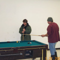 Chief George Kakekaspan and councillor
Robert Thomas playing a game of pool while waiting for the session to start.