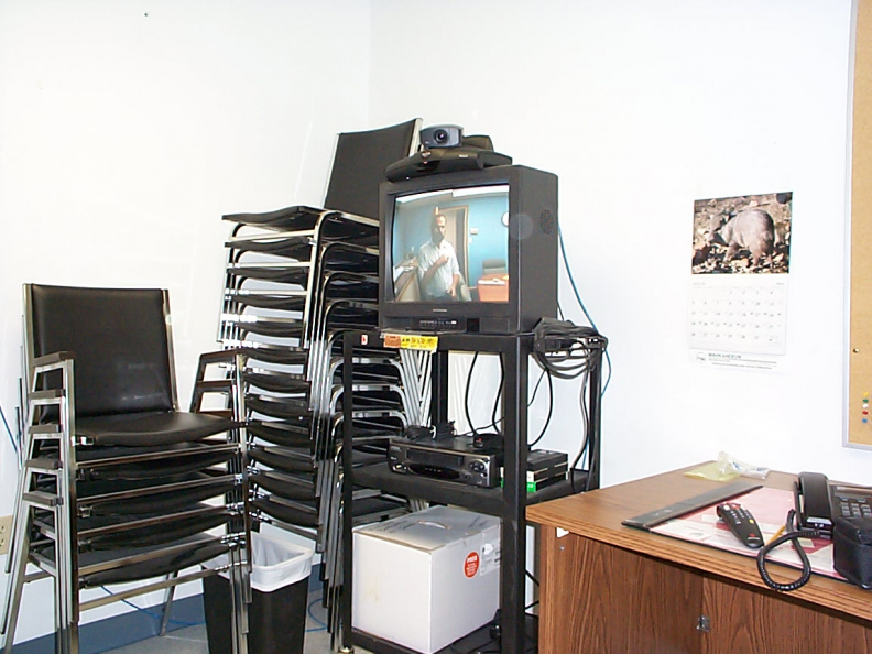 Testing the Polycom SP video conferencing unit at the Nursing Station.