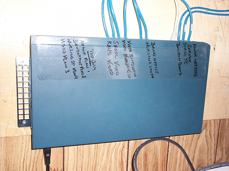 The Cisco 2924 switch labelled to identify ports.