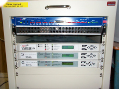 Closeup of the RF equipment. From top to bottom:
[list]
[*]RSM-3 for remote access
[*]Patch panel for RF signals
[*]Control