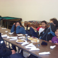 Diane and family patiently waiting for their plates