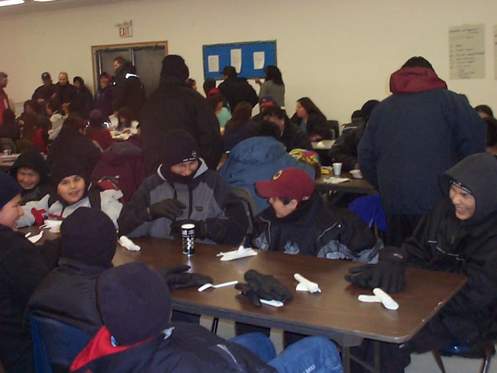 The Youth Centre quickly filled as some people finished eating and others took their place