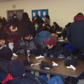 The Youth Centre quickly filled as some people finished eating and others took their place