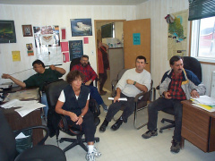 Chief George Kakekaspan, Donna Elliot (ONAS), Mel Orecklin, Joe Molaski (INAC), Brian Phillips (FedNor) and Mary Boyden-Lachance