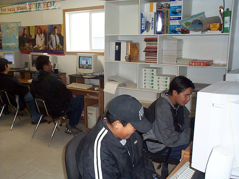 The Fort Severn Campus of the Keewaytinook Internet High School (KiHS) with the students busy at