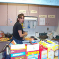 Cathy Potter at the canteen. Getting refreshments ready.