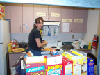 Cathy Potter at the canteen. Getting refreshments ready.