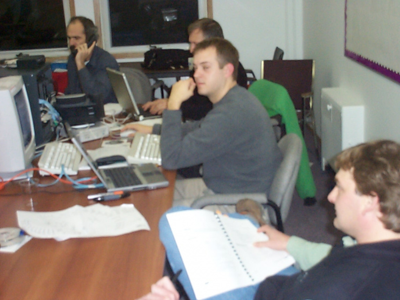 l-r: Dan, John, Dan Brabrand and Lars setting up the Call Manager