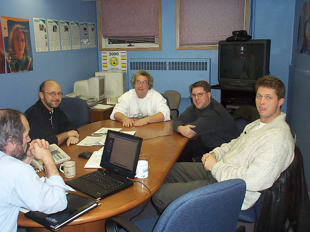 l-r: Dan Pellerin (K-Net Network Manager), Kevin Pashuk (NOMS IT Director), Bob Angell (Lakehead U. IT Director), Tom Hibbs (Cor