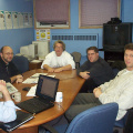 l-r: Dan Pellerin (K-Net Network Manager), Kevin Pashuk (NOMS IT Director), Bob Angell (Lakehead U. IT Director), Tom Hibbs (Cor