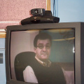 The Honourable Robert Nault, Minister of Indian and Northern Affairs Canada in Balmertown (connected to Sioux Lookout via videoc