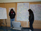 Lawrence Mason and Dorothy Kakepetum doing a presentation of the spray diagram for the video teleconferencing live from Balmerto