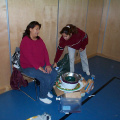 Doreen looks all tucked out with Janice Kakegamic helping out with the feast.