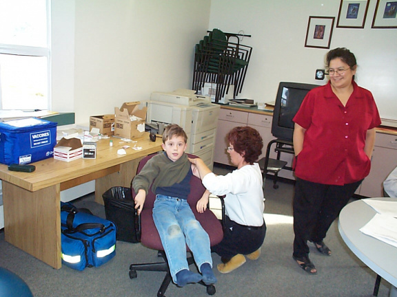 Lucas Potter getting his flu shot.