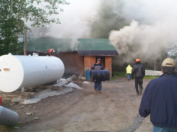 A picture of smoke coming out of the &quot;Grubshack Store.&quot;