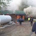 A picture of smoke coming out of the &quot;Grubshack Store.&quot;