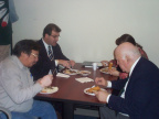 Chief John McKay, Keewaywin First Nation is joined by Minister Nault, Patti Skillen and Dunc Wilson for the meal