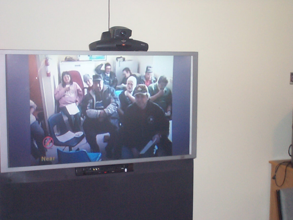 The North Spirit Lake e-Centre crowd visited with the other communities on-line while waiting for the announcement