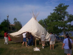 Everyone had a part to play in the setting up of this tipi.