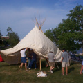 Everyone had a part to play in the setting up of this tipi.