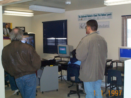 Northern Nishnawbe Education Council or NNEC in North Spirit Lake local E-Centre for a look around. On the left is Brian Hawker