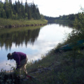 Making camp on the shore of the Fawn River just down from the Otter.