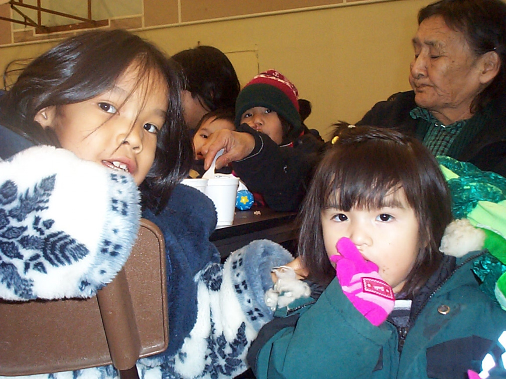 Everyone enjoys the community feast in Poplar Hill - January 23, 2002
