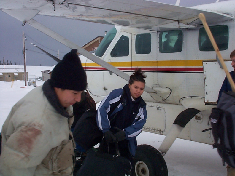 Elaine Linklater in the blue jacket.  One of students who returned from Pelican this past Saturday.