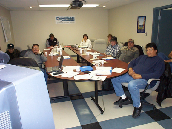 KO Board of Directors meeting in Balmertown(l-r): Chief John McKay (Keewaywin FN), elder Fred Kakegamic, Geordi Kakepetum (KO Ex