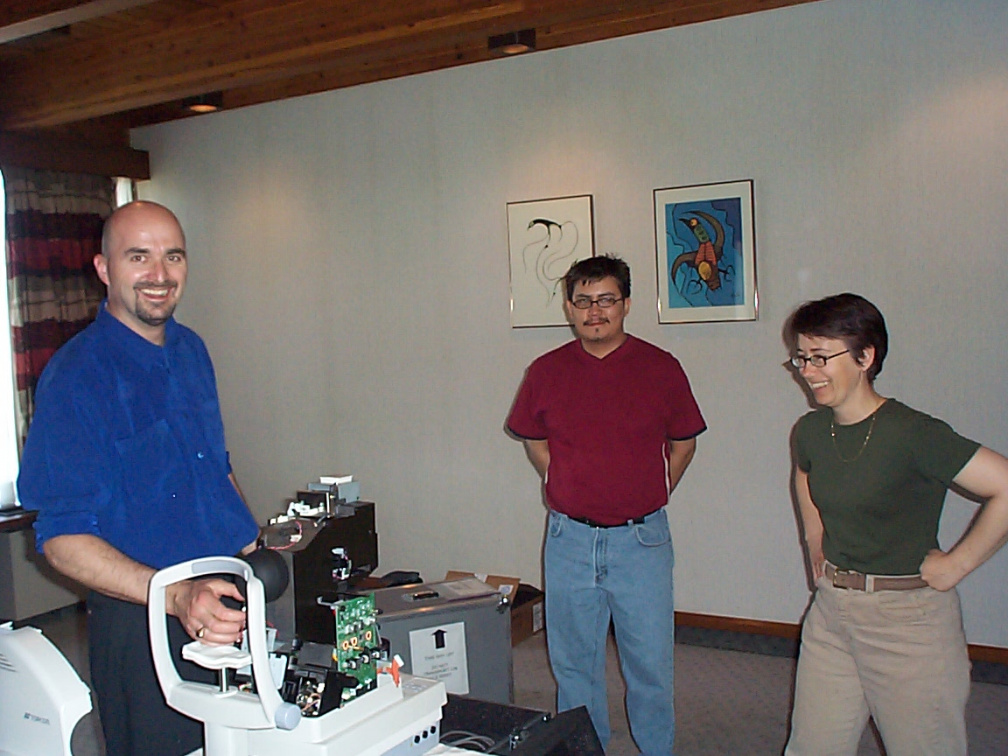 Christine views their handiwork in setting up the teleopthalmology equipment for demonstration.