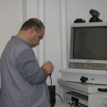 Gus, the Adcom Technician from Toronto, worked with Dan, John and Barb to get the equipment set up.