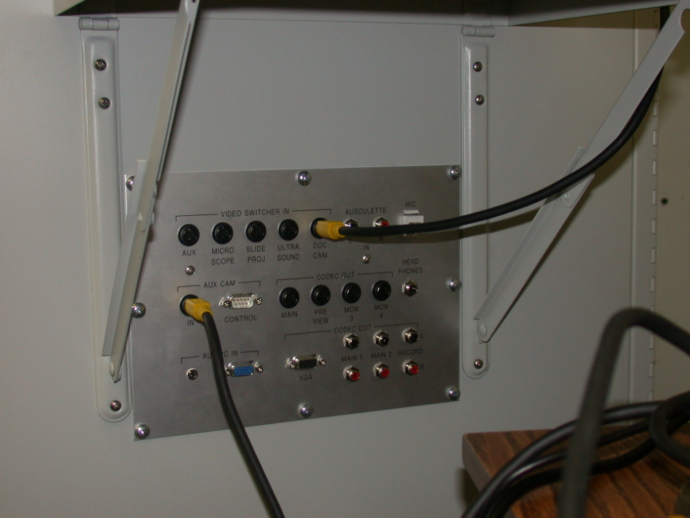 The side panel to plug in the various devices on the telemedicine suite