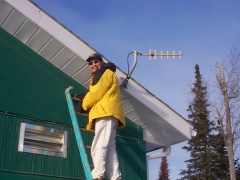 Dale Jack, taking down the antenna at the clinic in North Spirit Lake.
&quot;Careful, you don't fall Dale.&quot;