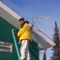 Dale Jack, taking down the antenna at the clinic in North Spirit Lake.
"Careful, you don't fall Dale."