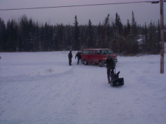 Our ride got stuck in the snowbank.
