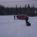 Our ride got stuck in the snowbank.
