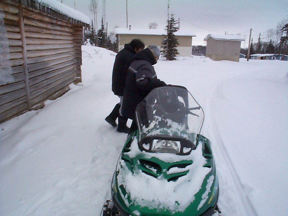 This is Jason Kakegamics skidoo. Nice eh? Its fast too. It took her only 45 minutes to get to Sandy Lake.