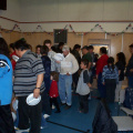 Lining up to the buffet style spread.